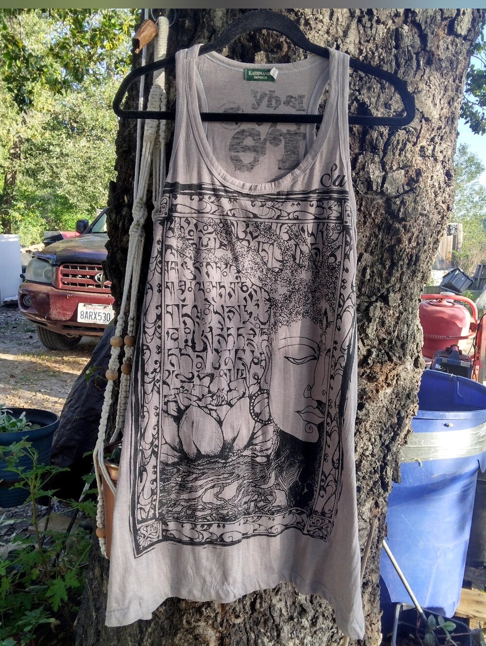 Kathmandu Gray Graphic Tank Dress - Buddha & Lotus Print
